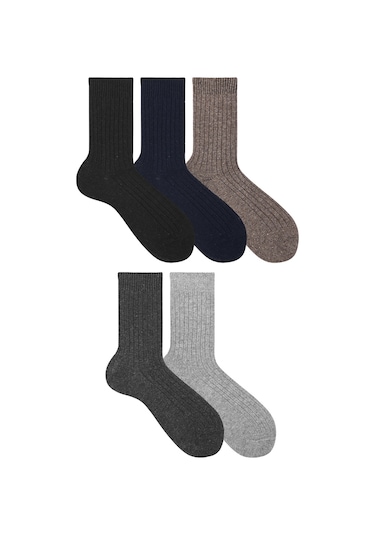 5 Çift Kışlık Erkek Lambswool Yünlü Uyku Çorabı Çok Renkli