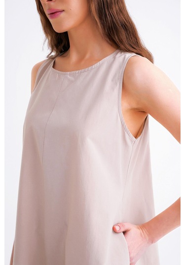 4690 Kadın Bisiklet Yaka Sıfır Kol Midi Paraşüt Elbise Taş Taş