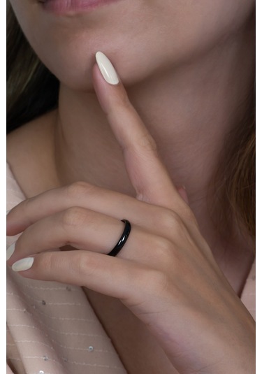 3mm İnce Bombeli Parlak Erkek Kadın Unisex Çelik Alyans Yüzük Cl27 Siyah