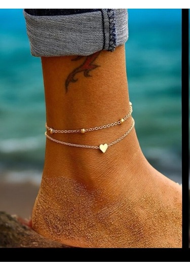 Feron Accessories Çelik Gümüş Renk Kalp Tasarımlı 2li Halhal Gold