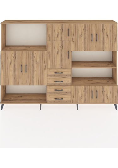 Arges Dolap 9 Raflı 4 Çekmeceli 8 Kapaklı 220x30x163 Çam-çam Çam-çam