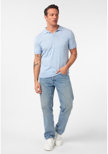 Gerhard Erkek Regular Fit Triko Polo Yaka T-shirt Açik Mavi