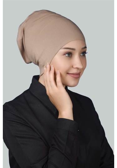 Altobeh Hazır Pratik Geçmeli Uzun Boru Tesettür Bonesi - Koyu Bej