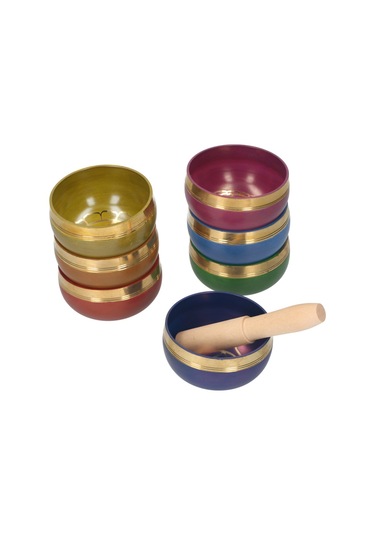 Vkemall Tibet Şarkı Kasesi Seti Buda Ses Kasesi Ve Ahşap Tokmak Charka Kasesi -koyu Mavi