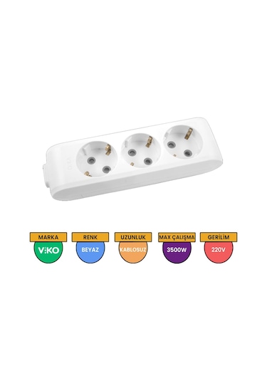 Viko Multi-let 3'lü Grup Priz Topraklı Çocuk Korumalı Klemensli Beyaz - 90113300