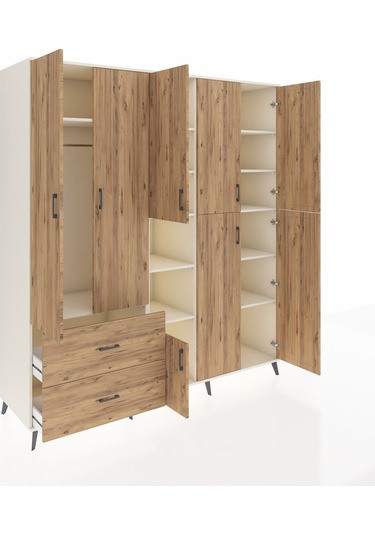 Kronos Dolap 12 Raflı 2 Çekmeceli Tek Askılı 220x59x243 Aytaşı-çam/çam Atlas Çam/atlas Çam