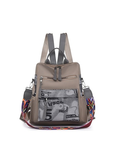 Kadın Modası Kontrast Renk Trendy Okul Çantası Büyük Kapasiteli Sırt Çantası Gri Gri