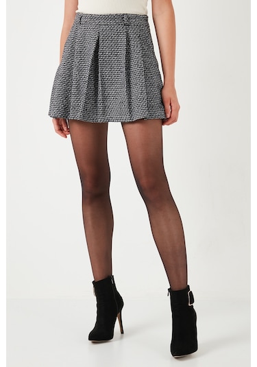 Lela Desenli Pamuklu Kışlık Mini Bayan Şort Etek 611Sr0046 Siyah