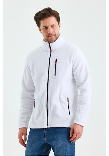Erkek Outdoor Fermuarlı Polar Ceket Beyaz