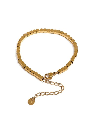 Novahub Altın Sarısı Eetit Cilalı Kare Boncuk El Yapımı Paslanmaz Çelik Şık Bilezik Bileklik Yüksek Kalite Trendy Su Geçirmez Takı Marka Bijoux Altın Altın