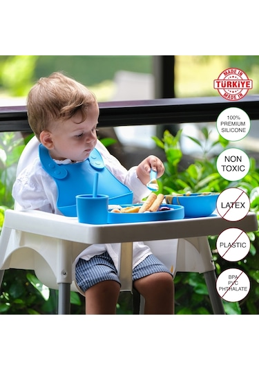 Babychefs Silikon Bebek Beslenme Seti 6 Parça-mavi