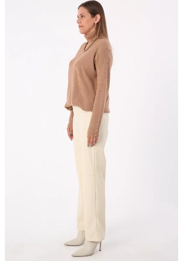 Dikiş Detaylı Deri Pantolon 77066ekru-ekru Ekru