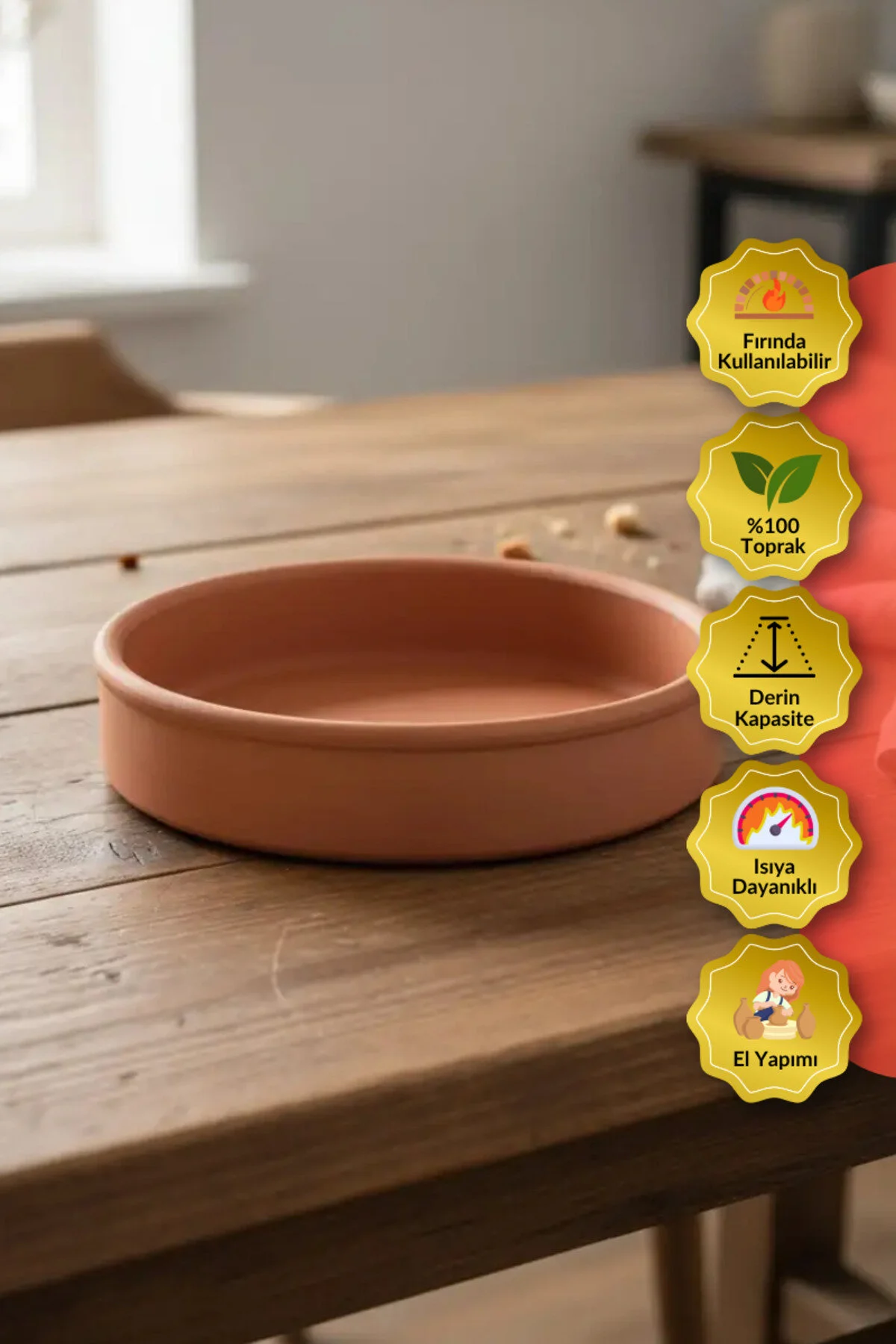 Derin Yuvarlak Toprak Güveç 30 Cm Yüksek Isıya Dayanıklı, Geleneksel Taş Fırın Lezzeti Toprak