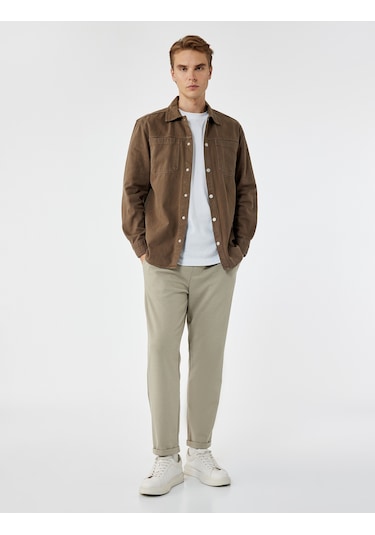 Koton Straight Fit Pike Kumaş Cep Detaylı Rahat Kesim Beli Bağcıklı Pantolon Taş 6wam40006hk Taş