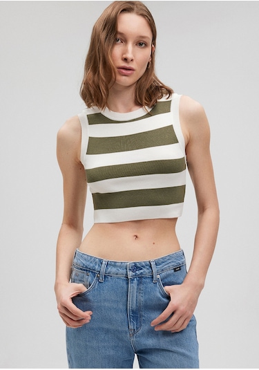 Mavi - Çizgili Crop Triko Top 1710098-87120 Yeşil