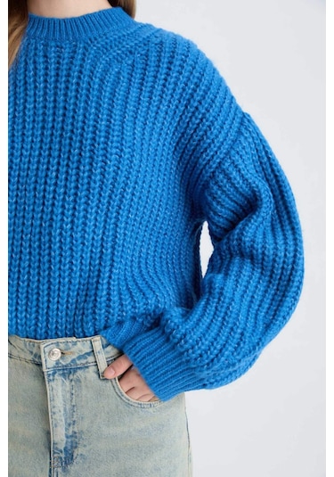 DeFacto Coool Oversize Geniş Kalıp Bisiklet Yaka Triko Kazak V1811AZ24CWBE124 Mavi