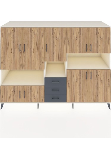 Kronos Dolap 13 Raflı 3 Çekmeceli 9 Kapaklı 220x59x163 Aytaşı-çam Aytaşı-çam/antrasit