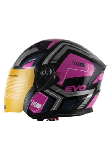 Evo Elegant Güneş Vizörlü Şeffaf Cam + Çenesiz Yarım Açık Kask Mor - Siyah