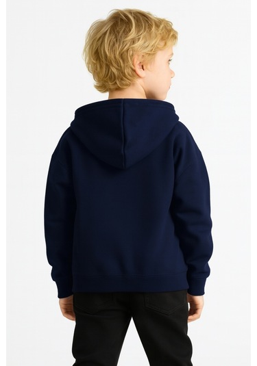 Kız - Erkek Çocuk Basic Fermuarlı Kalın 3 İplik Kışlık Okul Sweat Ak1815 Lacivert