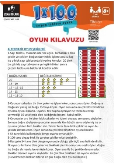 1 X 100 Çarpım Tablosu - Çarpma - Oyun - Ahşap Oyuncak - Matema