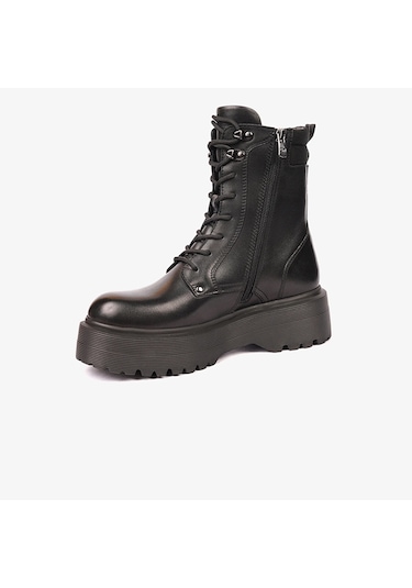 Greyder 33932 Kadın Siyah Hakiki Deri Military Bot-727 Siyah