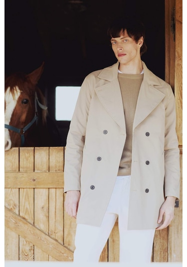 DeFacto Slim Fit Dar Kesim Düğmeli Kemerli Trençkot D5528AX25SPBG193 Bej