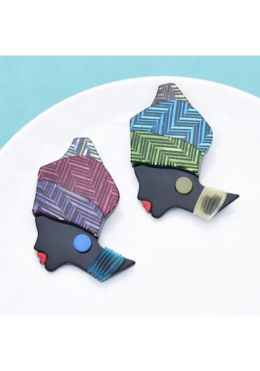 Mavi Blucome Akrilik 2 Renkli Afrika Kız Broş Kadınlar İçin Küpe Giymek Makyaj Modern Bayan Figürü Broş Pins Hediyeler Mavi