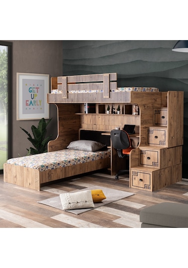 Setaymobilya Ranza, Natural Ranza Karyola Çalışma Masası + 2 Comfort Yatak