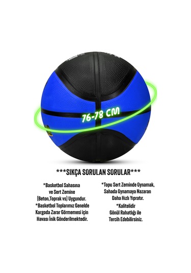 Telvesse Strong Basketbol Topu Pompalı Full Kauçuk Dayanıklı Deep Channel Kabartma No:7 B12 Mavi