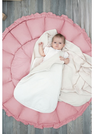 Mordesign Bebek Yatağı Ve Oyun Halısı, Babynest, Yenidoğan Oyun Halısı, Açılır/kapanır Yatak, Bloom Serisi 135 X 135 Pudra
