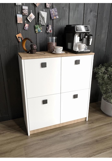 Asya Kahve Köşesi Ve Çok Amaçlı Dolap Tamamı Mdf Beyaz Garden Meş