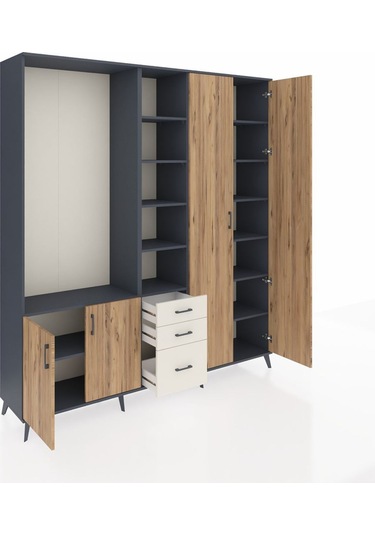 Hyperion Dolap 13 Raflı 3 Çekmeceli 4 Kapaklı 220x44x243 Antrasit-çam/aytaşı Atlas Çam/aytası