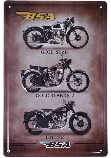 Vintage Bsa Motorcycle Metal Plaka Levha 20x30cm