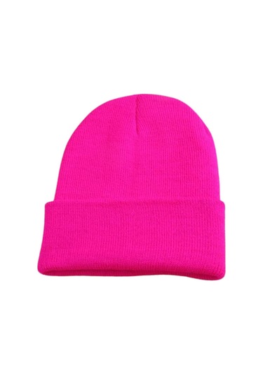 Unisex Kışlık Neon Pembe Katlamalı Bere Neon Pembe