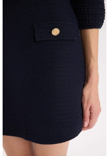 DeFacto A Kesim Normal Bel Astarlı Tweed Mini Etek B0692AX24AUNV28 Lacivert