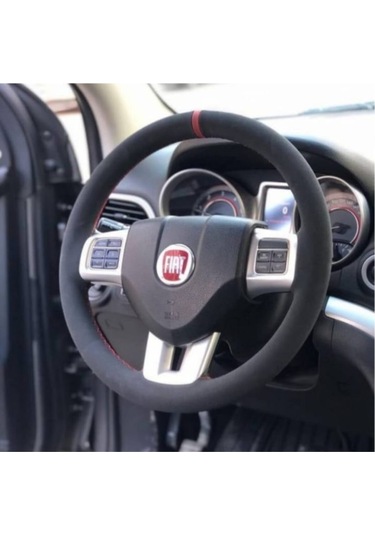 Fiat Punto Alcantra Kırmızı Yüzüklü Dikmeli Direksiyon Kılıfı