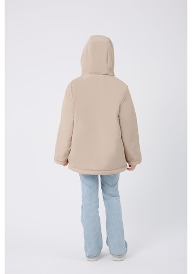 Freemen Kız Çocuk Taş Kürklü Su Ve Rüzgar Geçirmez Kapüşonlu 3 Kışlık Mont Taş