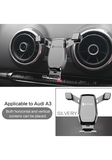 Cbtx Global Yatay Ve Dikey Cep Telefonu Braketi Telefon Tutucu Araba Havalandırma Standı + Audi A3 / S3 İçin Taban - Gümüş