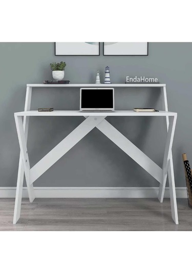 Reyo Home Enda X Ayaklı Raflı Ders Çalışma Masası 50x90 Cm Beyaz