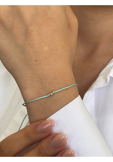 14 Ayar Altın Dorikalı Turkuaz İpli Zarif Altın Bileklik Altın