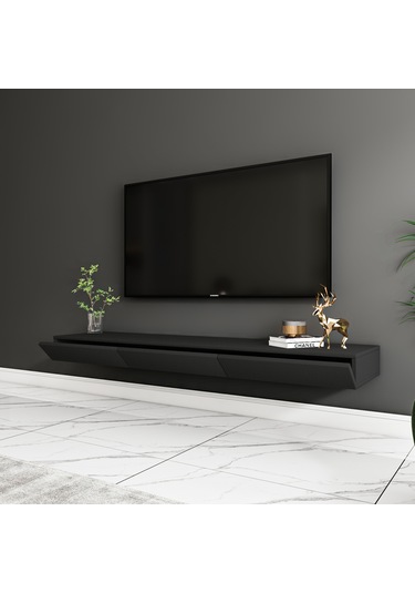Avalon 3 Kapaklı Duvara Monte Tv Sehpası 140 Cm, Modern Minimal Tasarım, Tv Ünitesi - Antrasit Antrasit