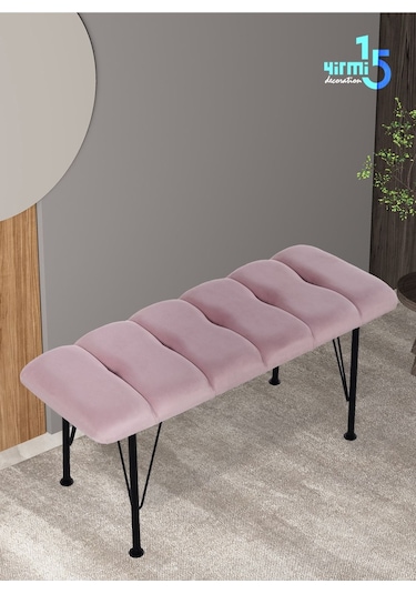 Yirmi15 Metal Ayaklı Eco Pembe Babyface Puf & Bench