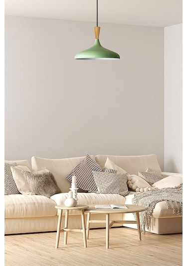 Champion Mint Ahşap Huni Tekli Avize Sarkıt Salon Mutfak Cafe Butik Lamba Aydınlatma Avizeler Mint Yeşili