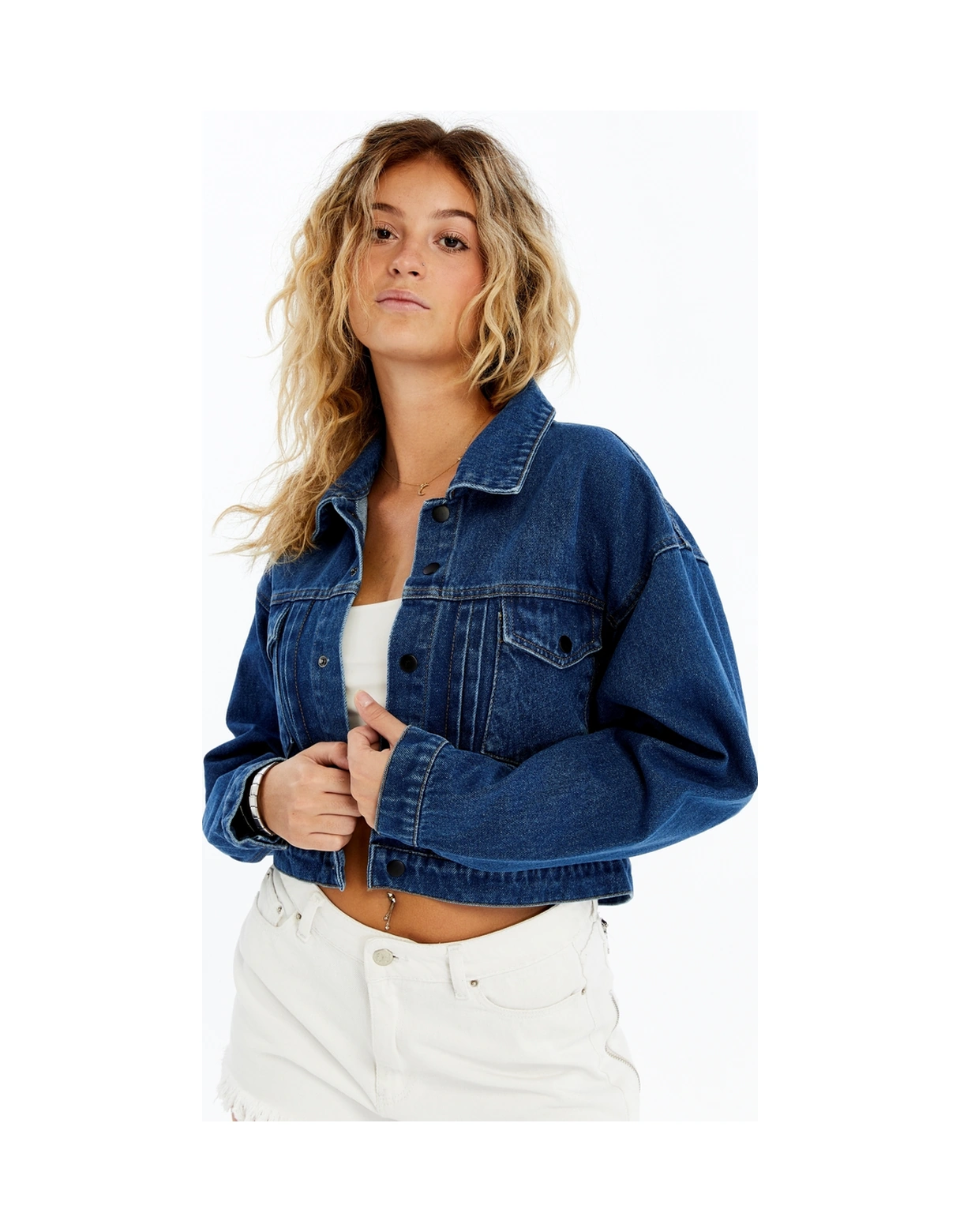 Kadın Kot Ceket Oversize Bomber Niş Tasarım Özgünlük Günlük Kullanıma Uygun Şık Mont Crop Kot Ceket Koyu Mavi