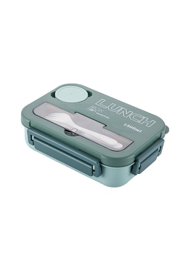 Xurunkeji Taşınabilir Izgara Bölmeli Öğle Yemeği Kutusu Öğrenci Ofisi Çatal Ve Kaşıklı Bento Kutusu Mikrodalga Gıda Saklama Kabı A Yeşil