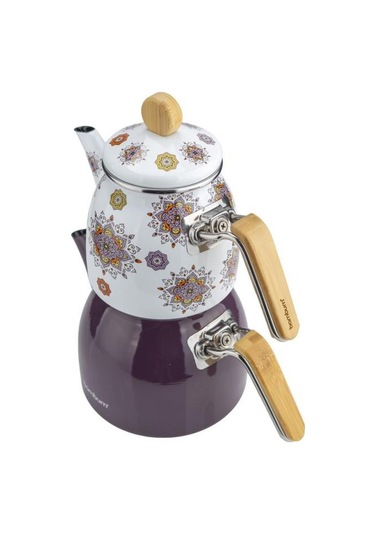 Bambum Unique - Bambu Kulplu Emaye Çaydanlık Takımı Mor