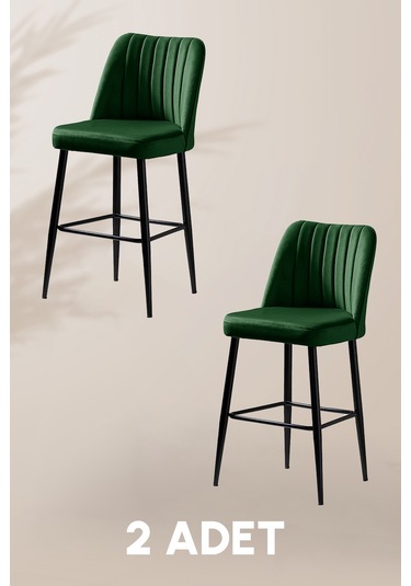 Ada Bar Sandalye - Babyface Yeşil - Metal Siyah Ayak 2 Adet Yeşil