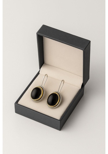 Sarma Serisi Siyah Oniks Taşlı El İşi Kadın Otantik Gümüş Küpe Gümüş