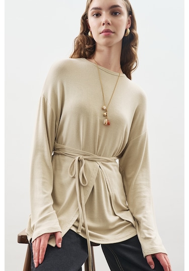 Beli Bağlama Tasarımlı Bluz Taş Taş