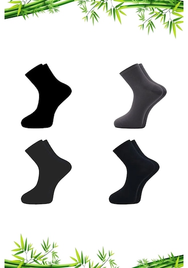 Bambu Erkek Yarım Konç Asorti Çok Renkli Çorap Dikişsiz 4'lü Paket Renkli